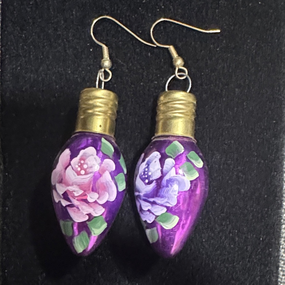 Hand-Painted Purple ornament bulb Floral Earrings